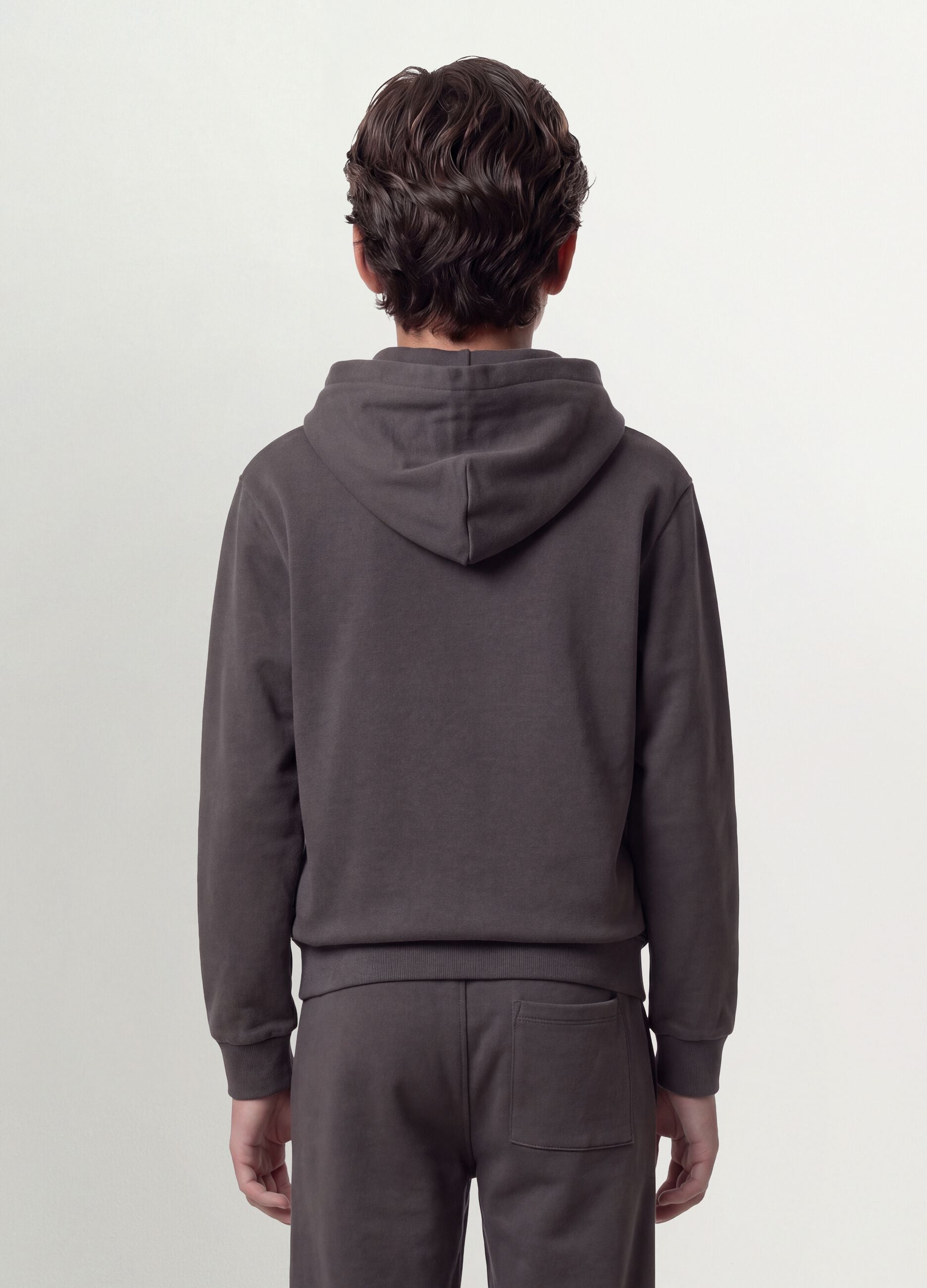 Grey organic cotton zip-up hoodie for boys, relaxed fit