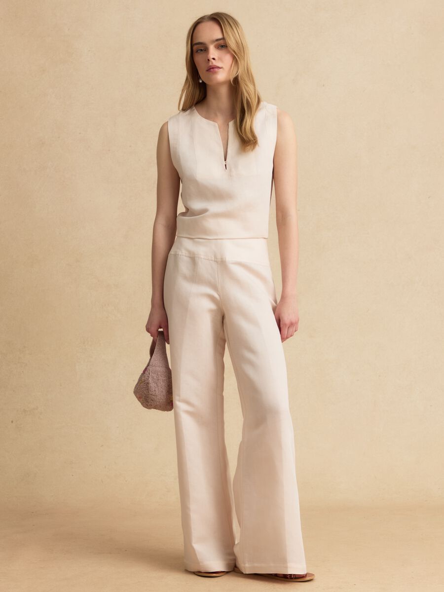 Rosa Wide-Leg-Hose aus Leinen-Viskose-Mix mit seitlichem Reissverschluss_0