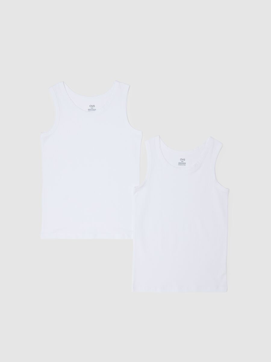 Two-pack of boys' white stretch cotton vests with regular fit_0