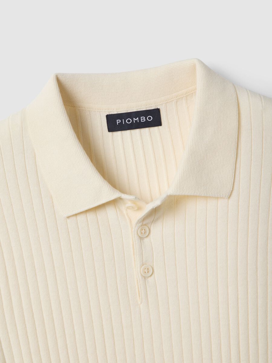 Short-sleeved white striped polo in pure cotton regular fit_5
