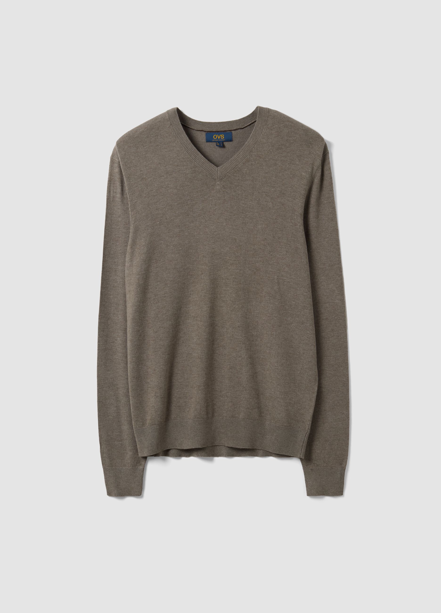 Grauer Pullover aus Viskosemix mit V-Ausschnitt, Regular Fit