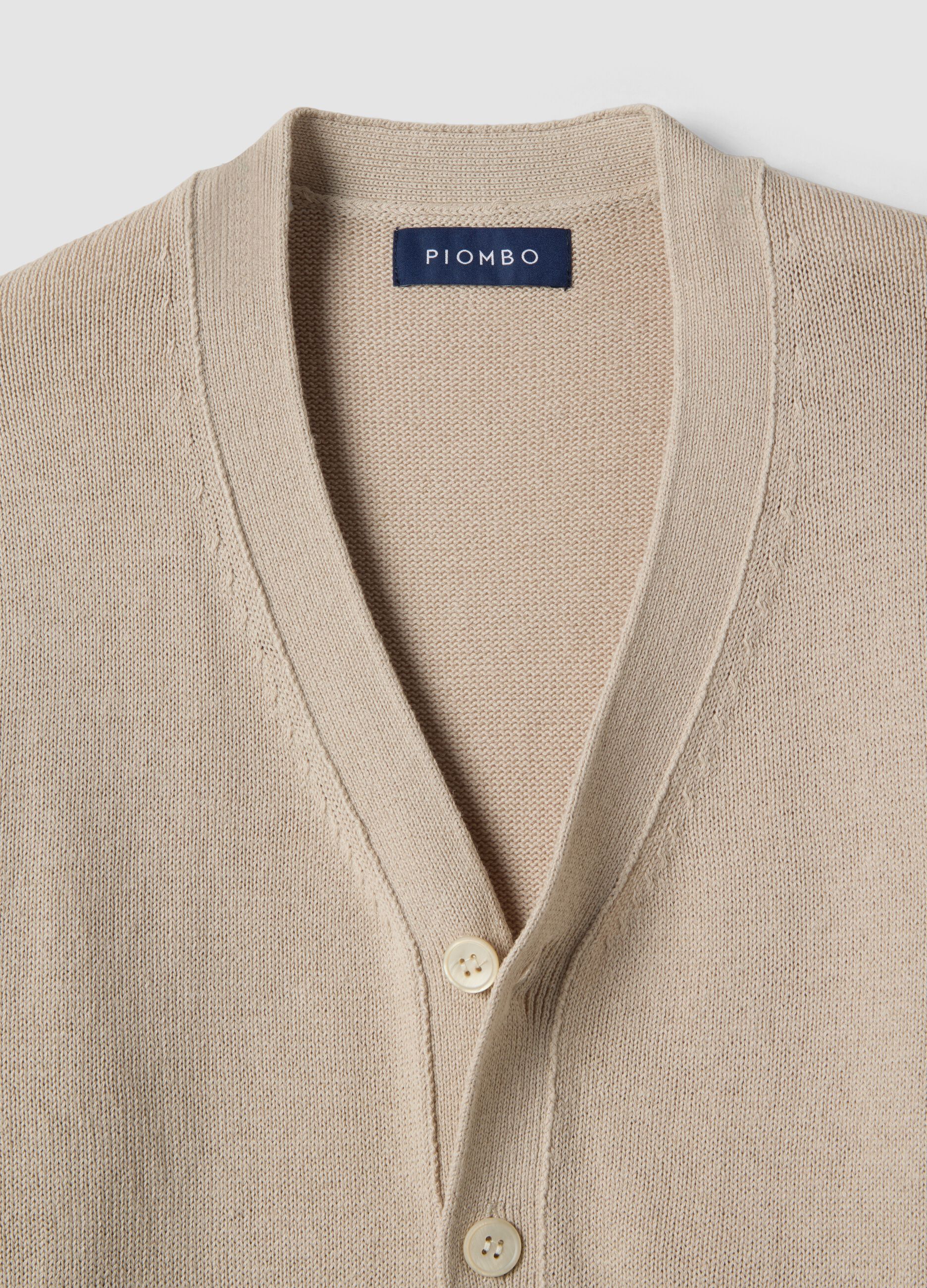 Cardigan bege de mistura de algod&atilde;o e linho, deep V regular fit