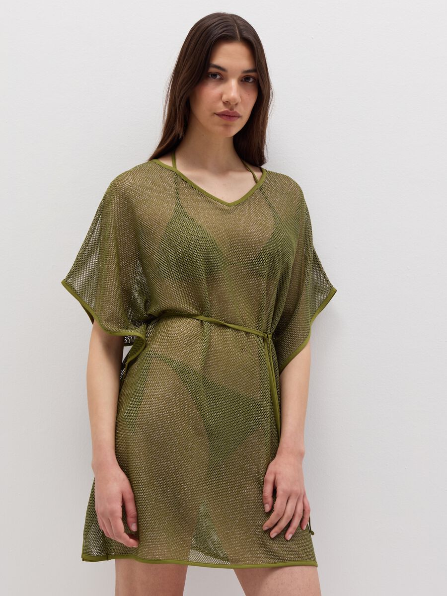 Beach cover-up poncho in lurex mesh_1