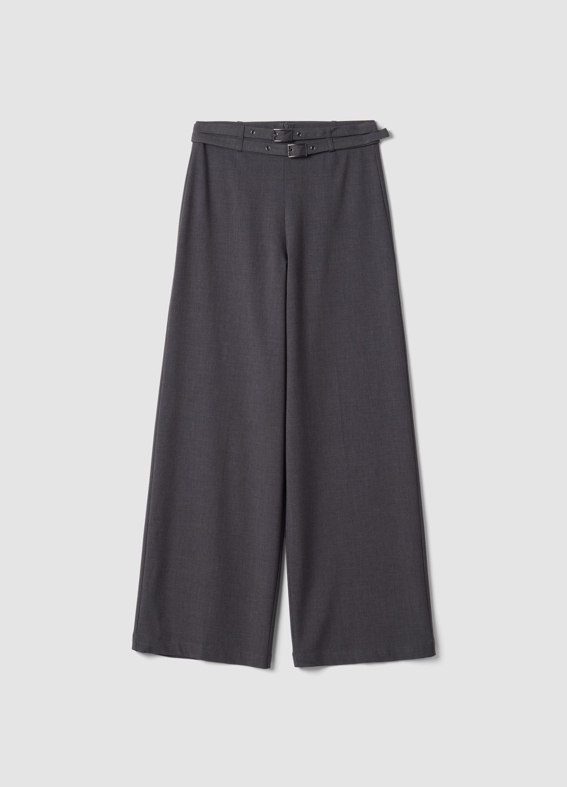 Grey formal stretch-viscose trousers with belt