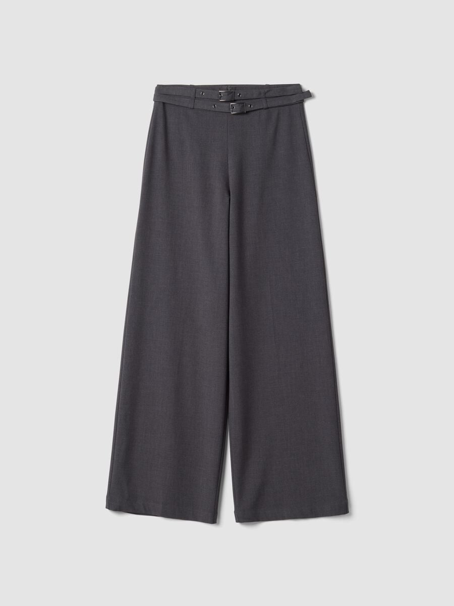 Grey formal stretch-viscose trousers with belt_5