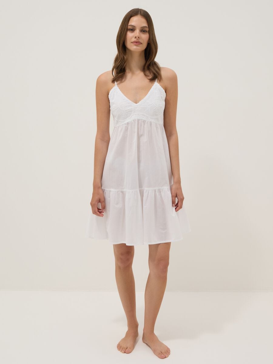 White organic cotton nightdress with straps_0
