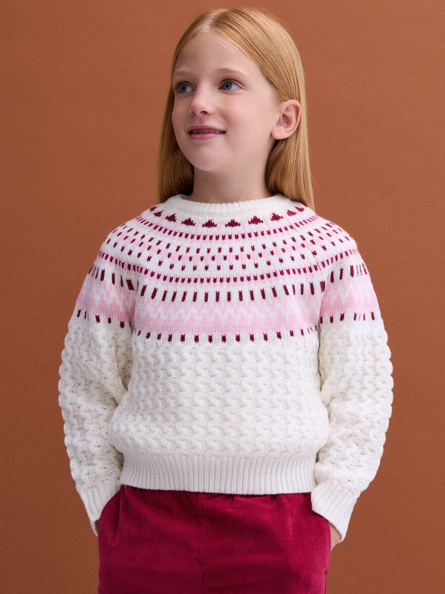White crew-neck jacquard knit jumper, regular fit_1