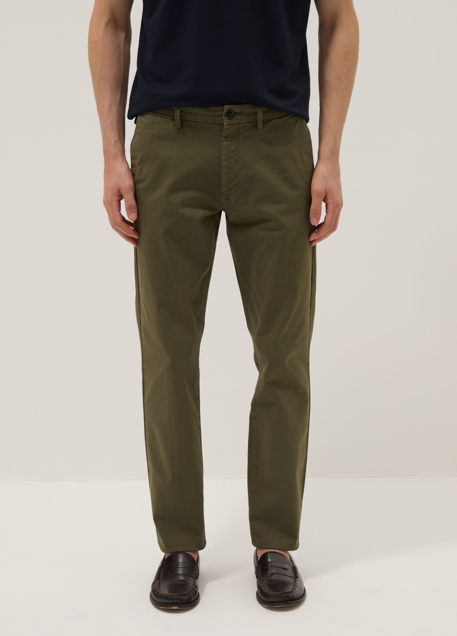 Green slim-fit stretch cotton chino trousers