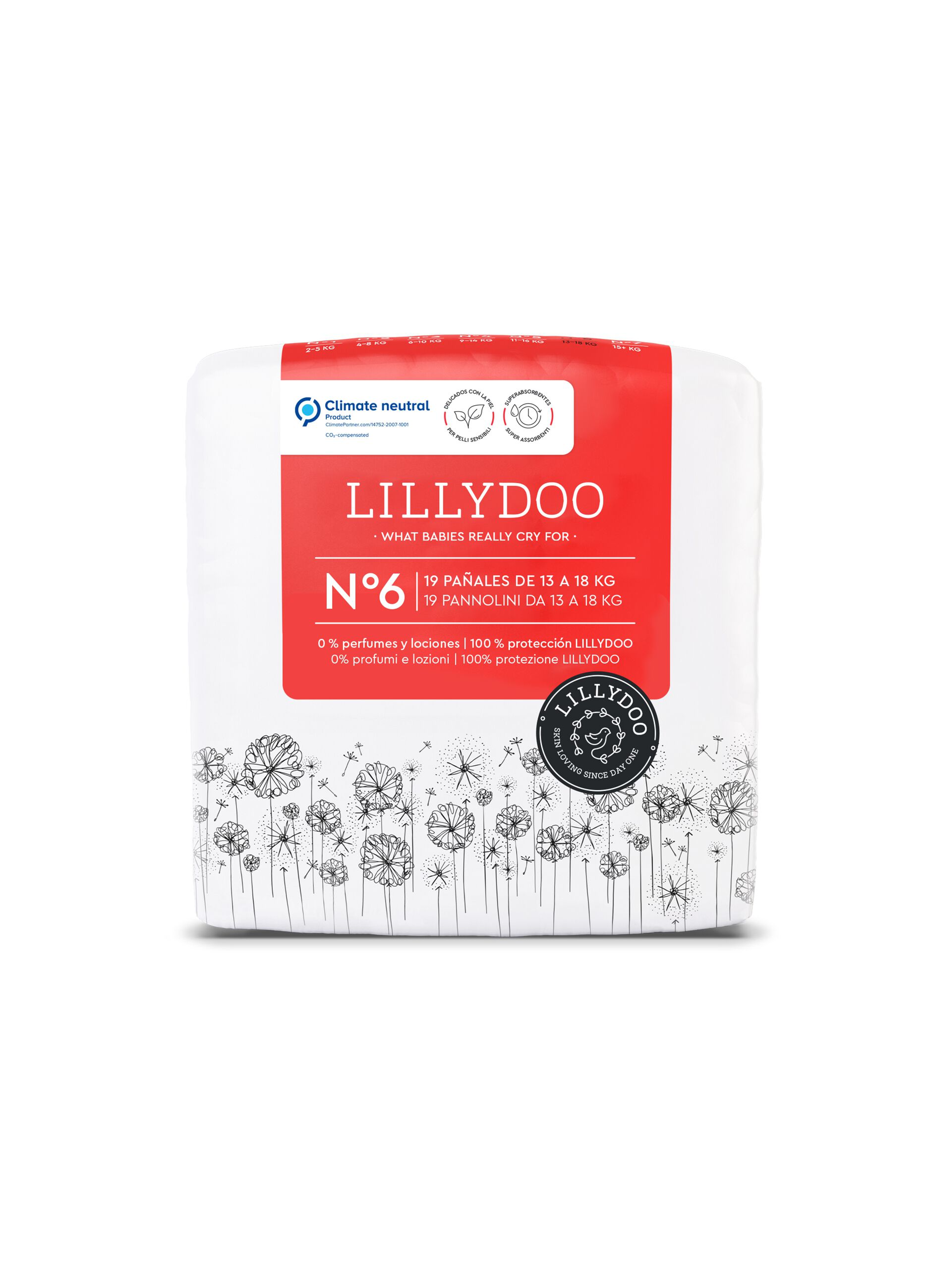 Pañales para pieles sensibles N° 6 (13-18 kg) Lillydoo