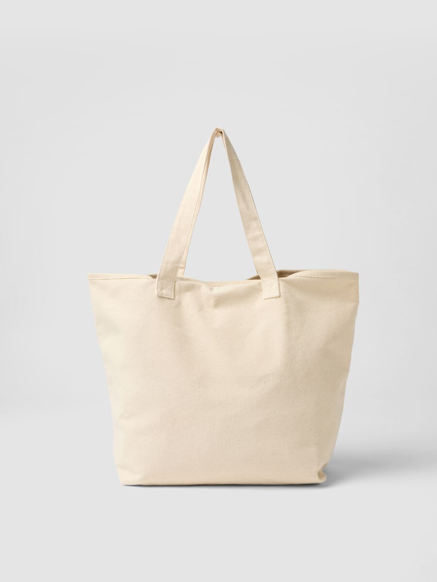Beige pure cotton shopper bag with embroidery_1