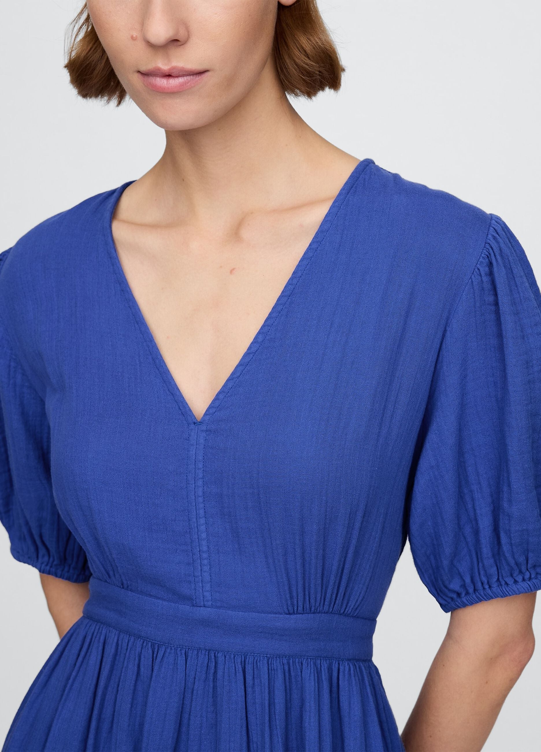Blue Midi Dress with Short Sleeves