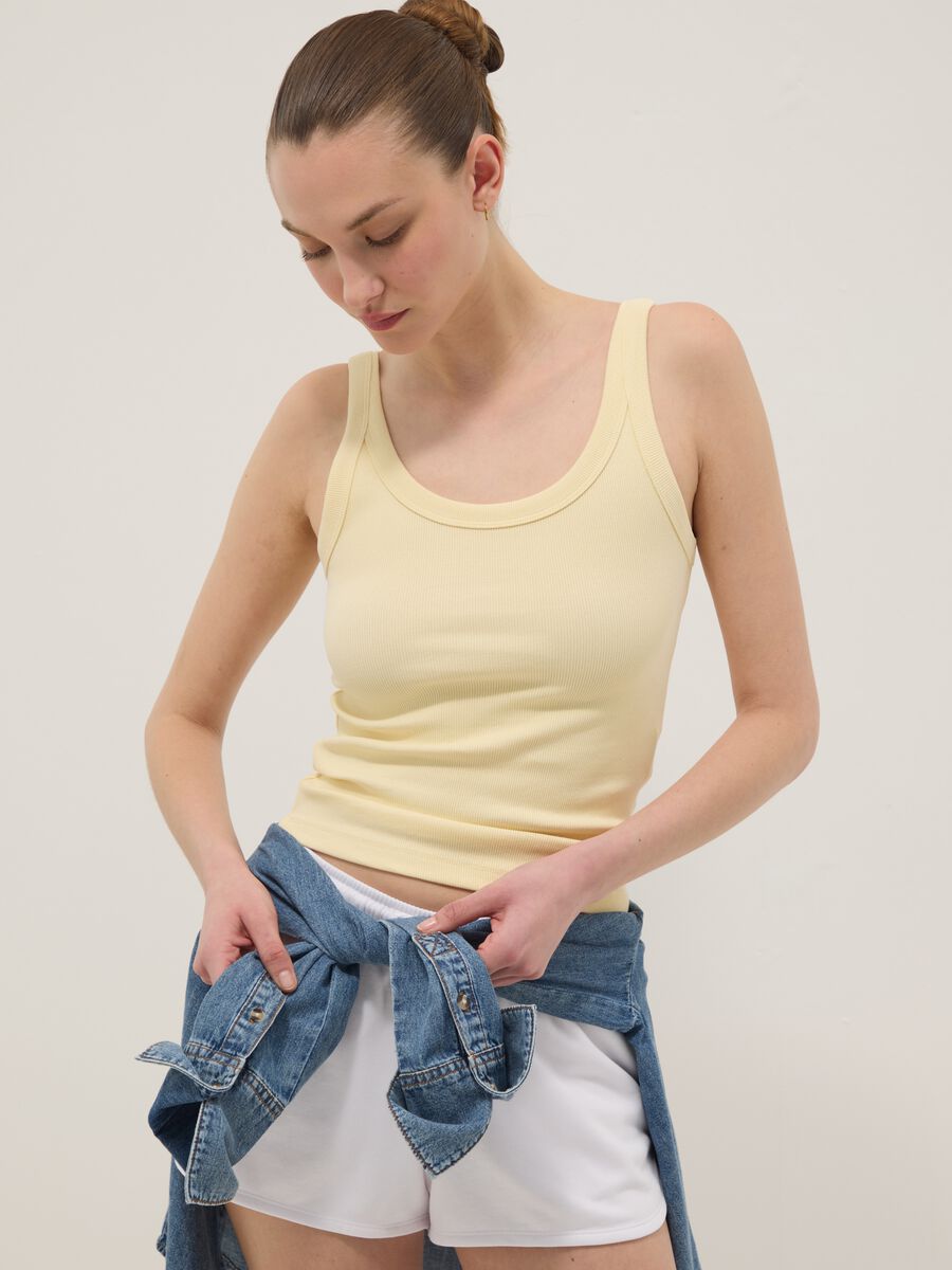 Top amarelo canelado em algod&atilde;o el&aacute;stico_0