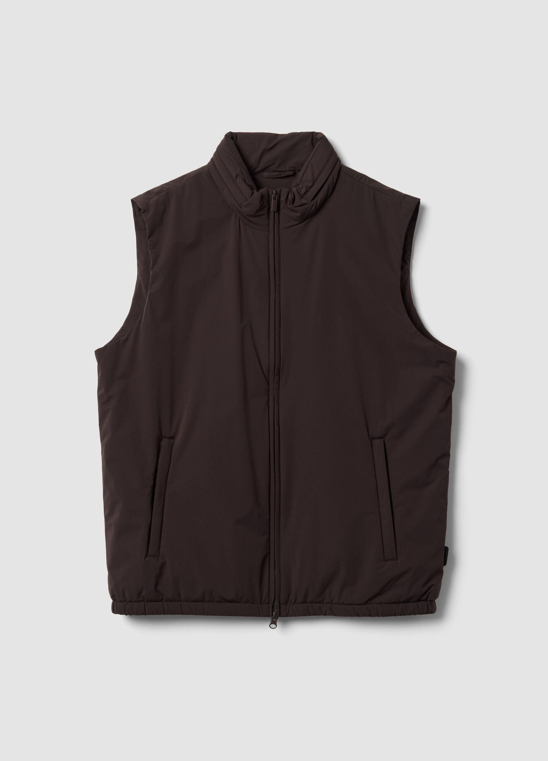 Brown stretch-fabric gilet with zip