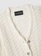 White pure cotton cardigan, regular fit deep V with openwork pattern_5