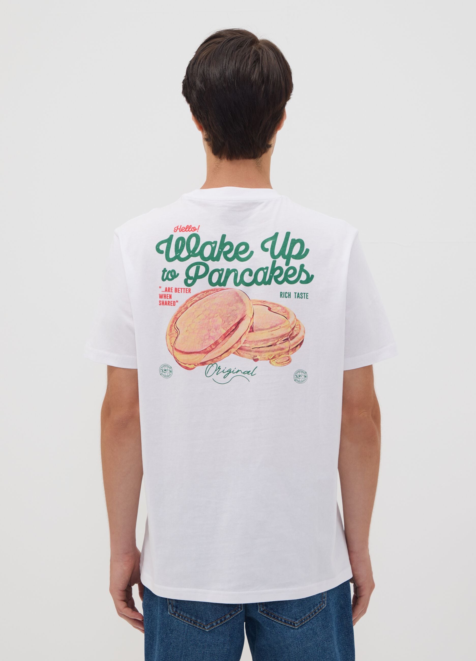 White pure cotton jersey T-shirt with print, regular fit