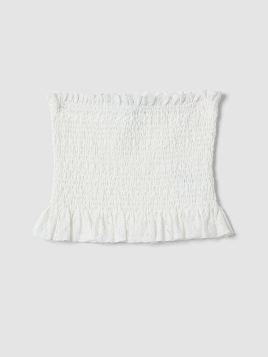 White ruched stretch-fabric top_3