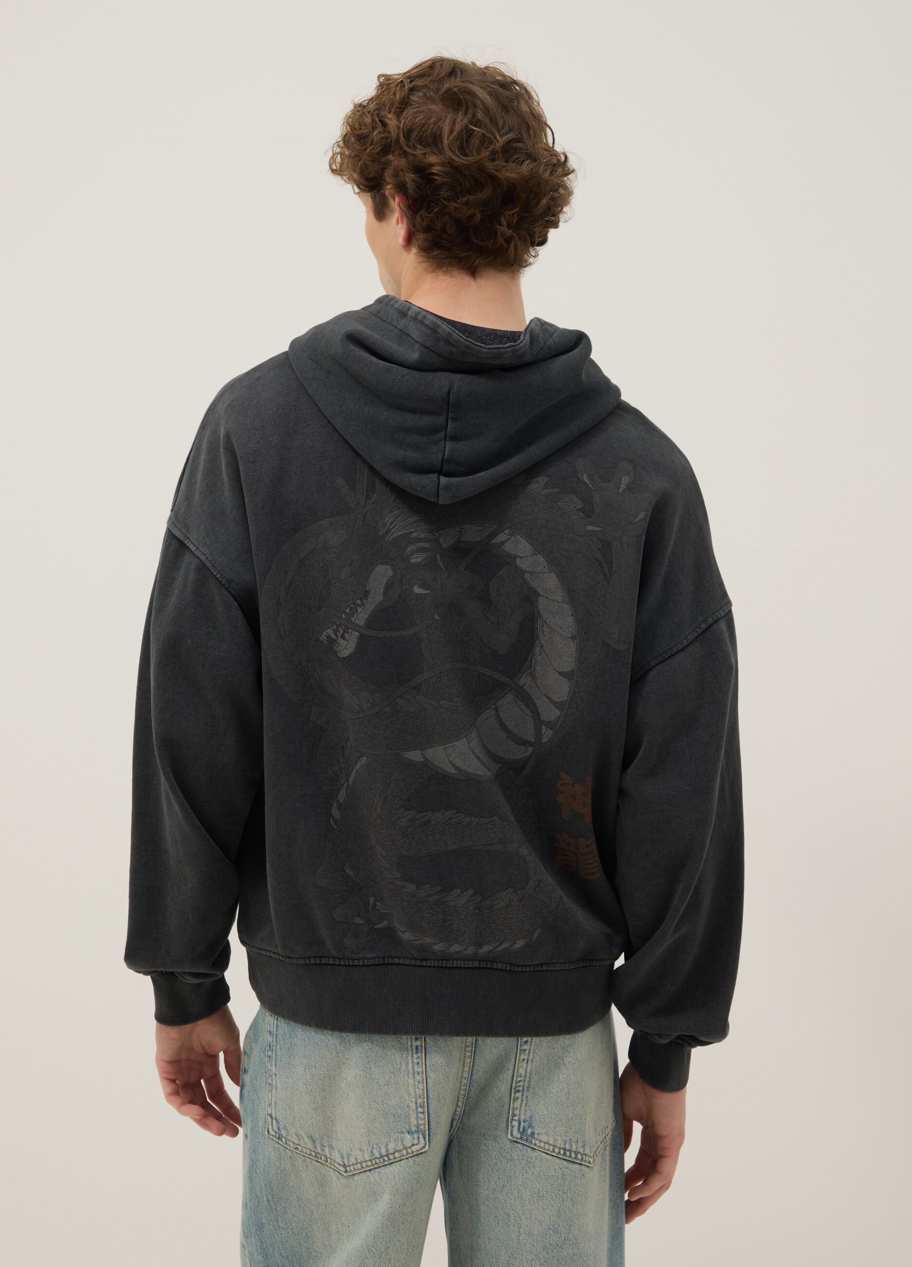 Grey oversized cotton-blend hoodie with Dragon Ball print