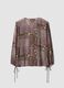 Violette Bluse mit Muster, Volants und Bindeschleife am Hals_1