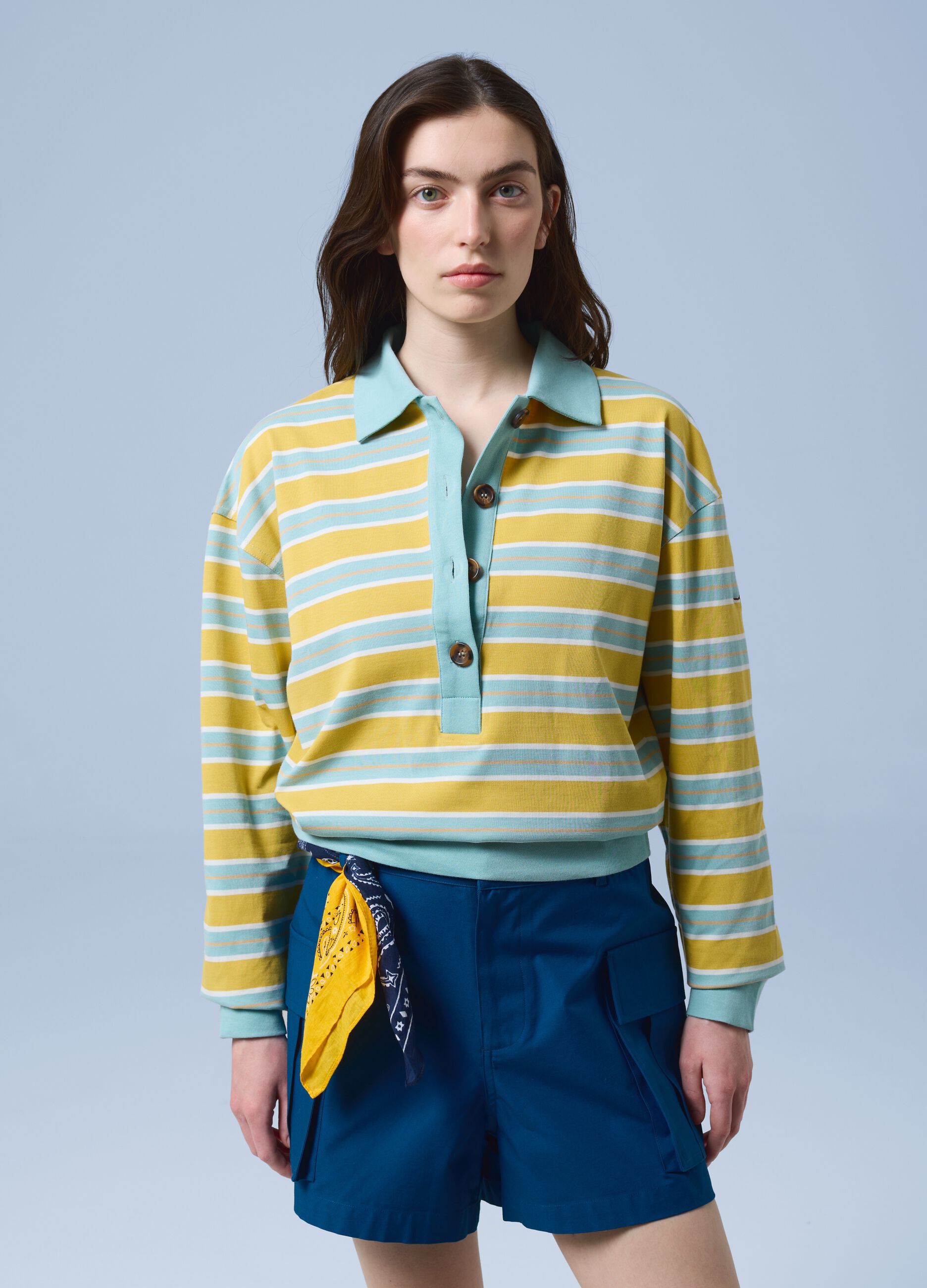 Gestreiftes ALTAVIA SAILING Langarm-Poloshirt aus reiner Baumwolle