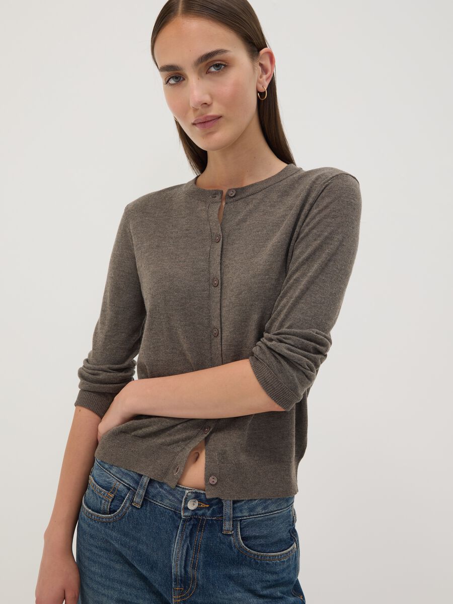 Grey wool-blend crew-neck cardigan_1