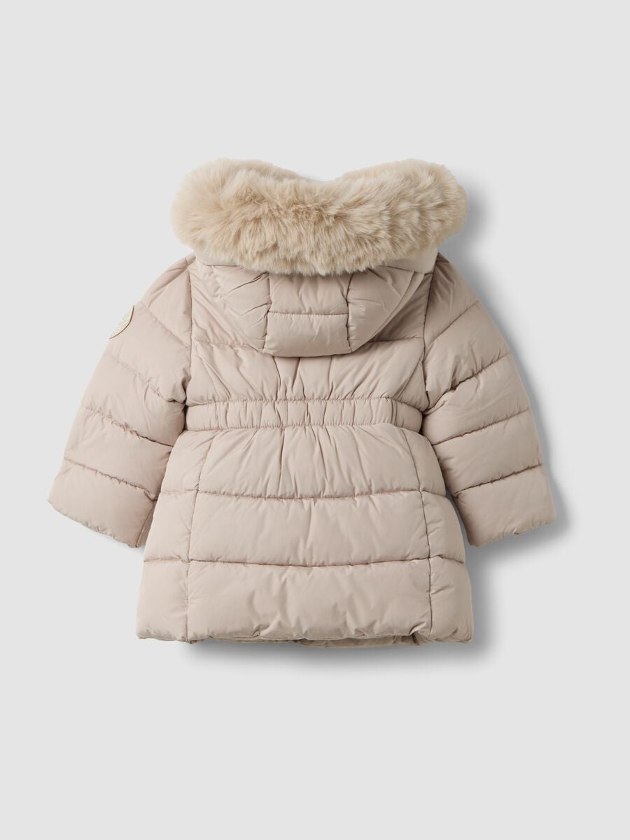 Taupe padded hooded jacket with contrast trim_1