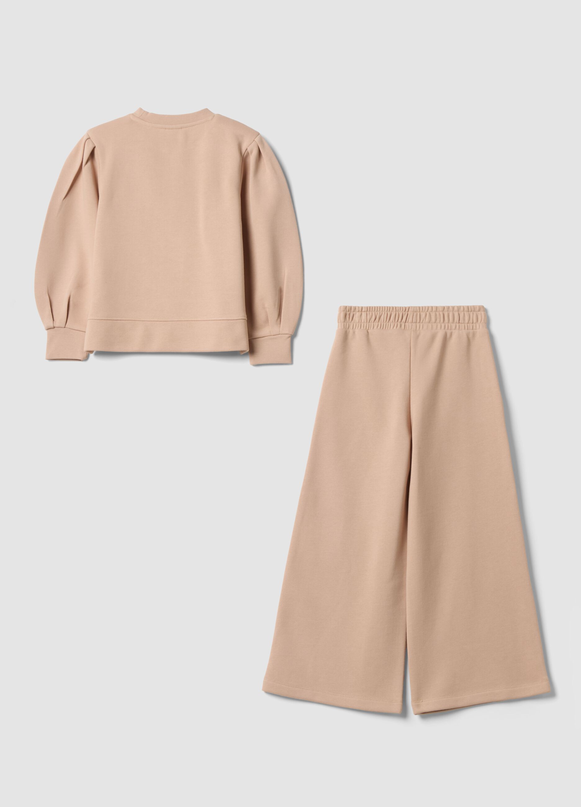 Beige cotton-blend tracksuit with crew neck and Minnie print for girls