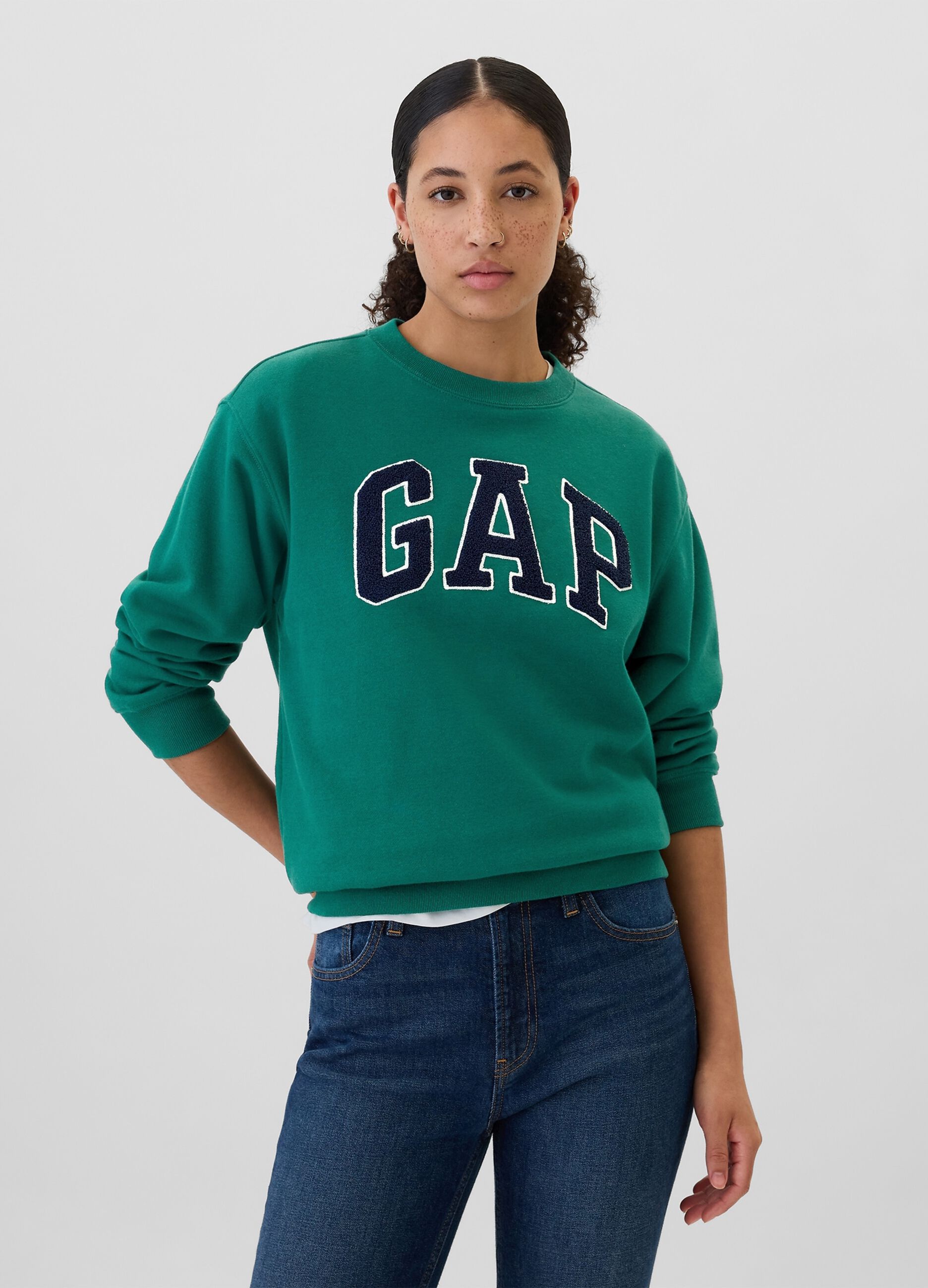 Sweatshirt with boucl&eacute; logo embroidery