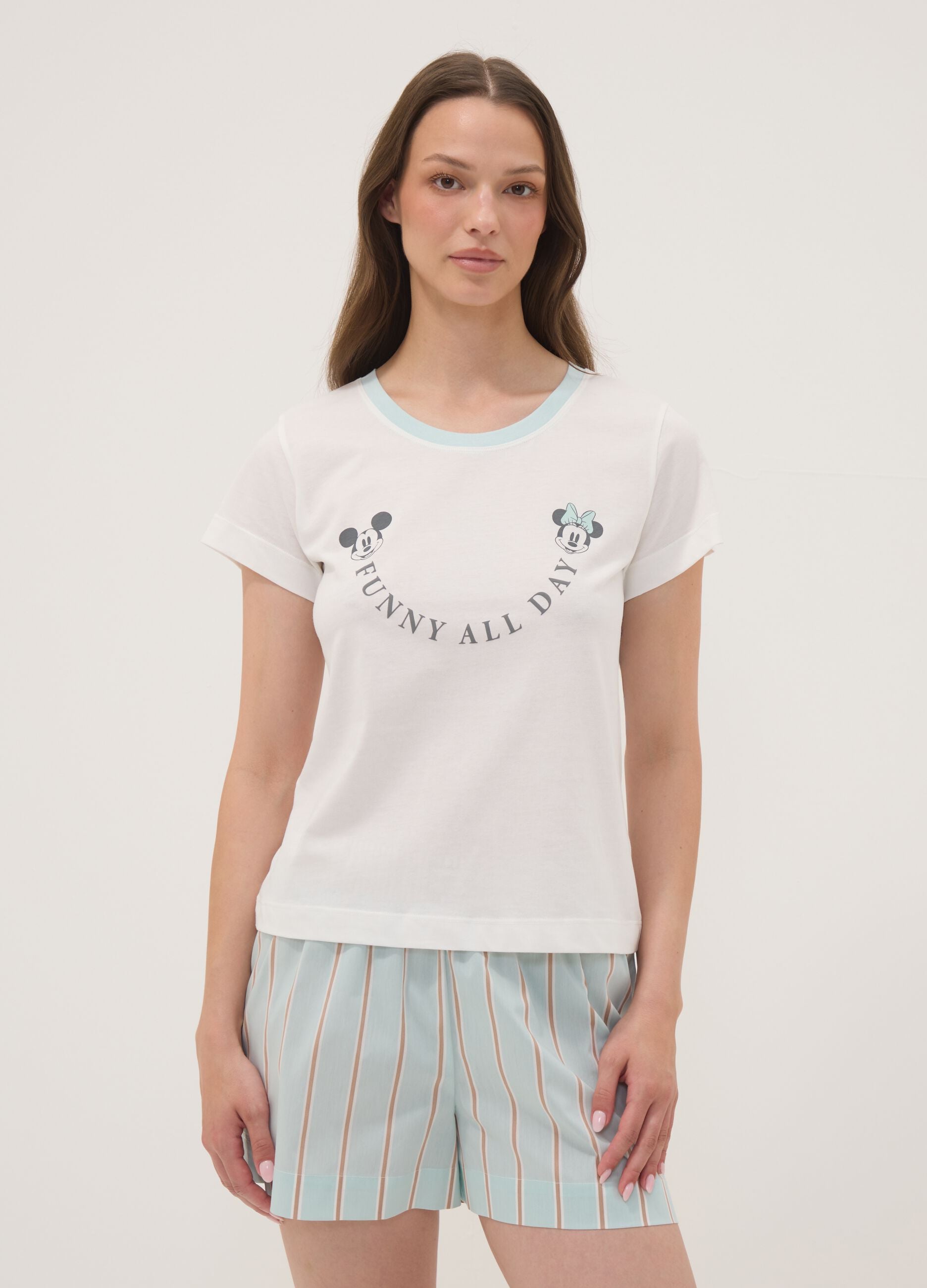White organic cotton Mickey Mouse print pyjama T-shirt