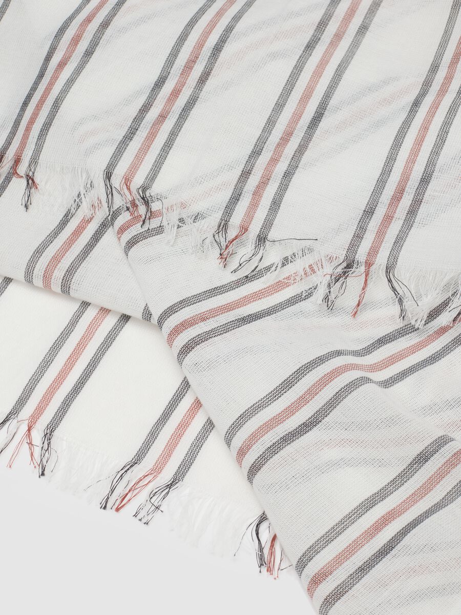 White pure cotton scarf with multicolour stripes_2
