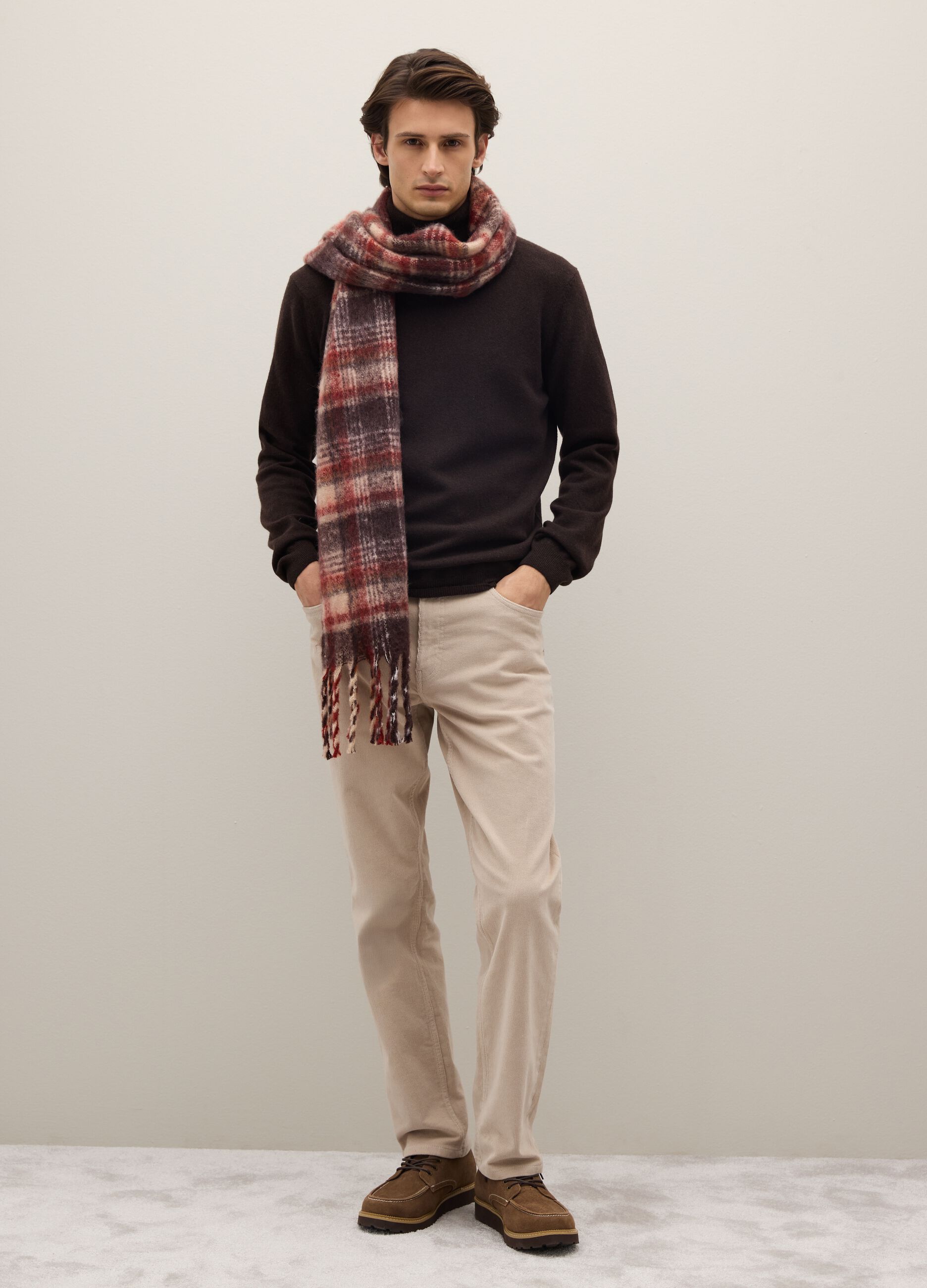 Brown high-neck lambswool turtleneck regular fit