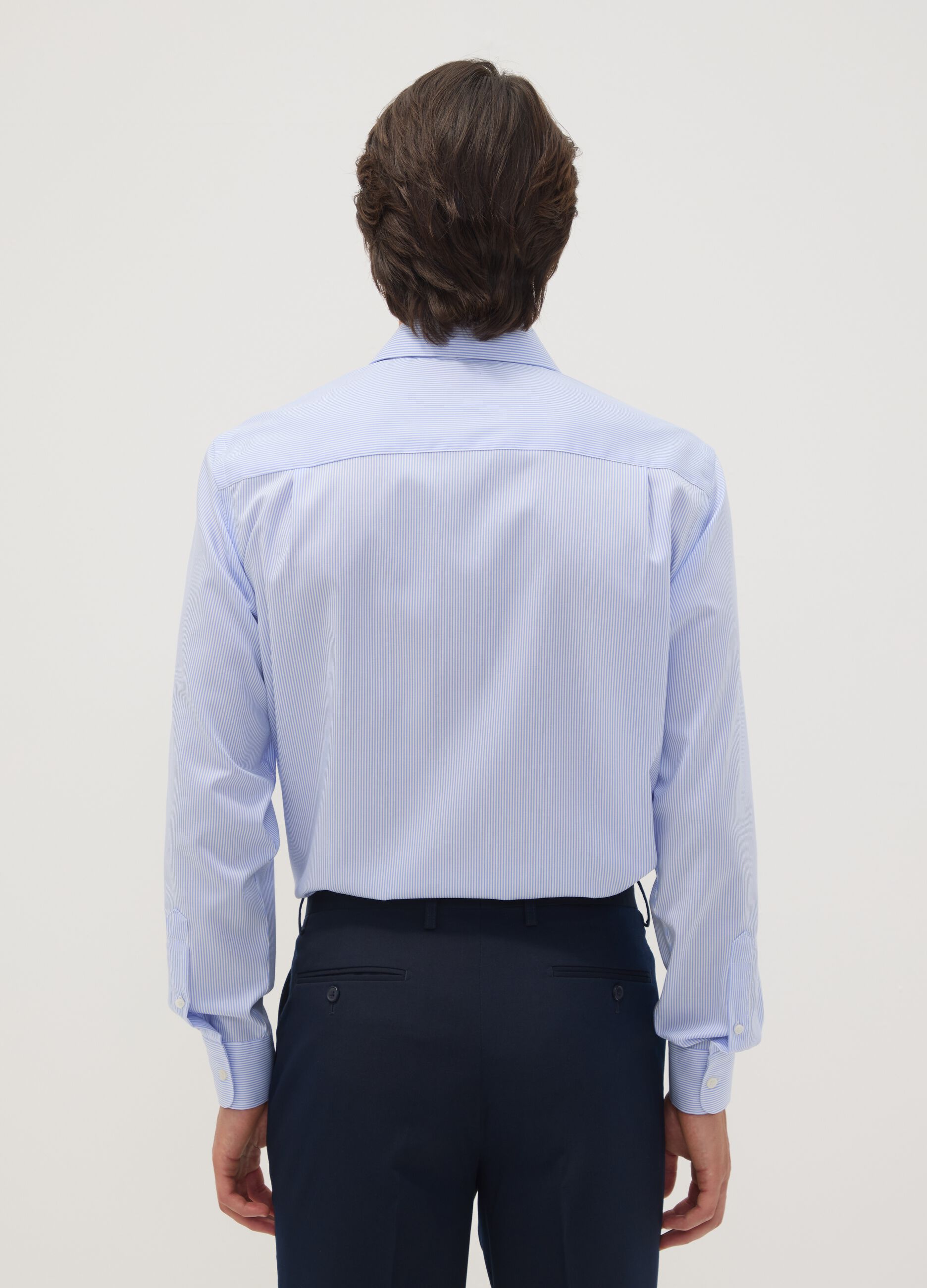 Light blue striped pure cotton shirt with classic collar, regular fit