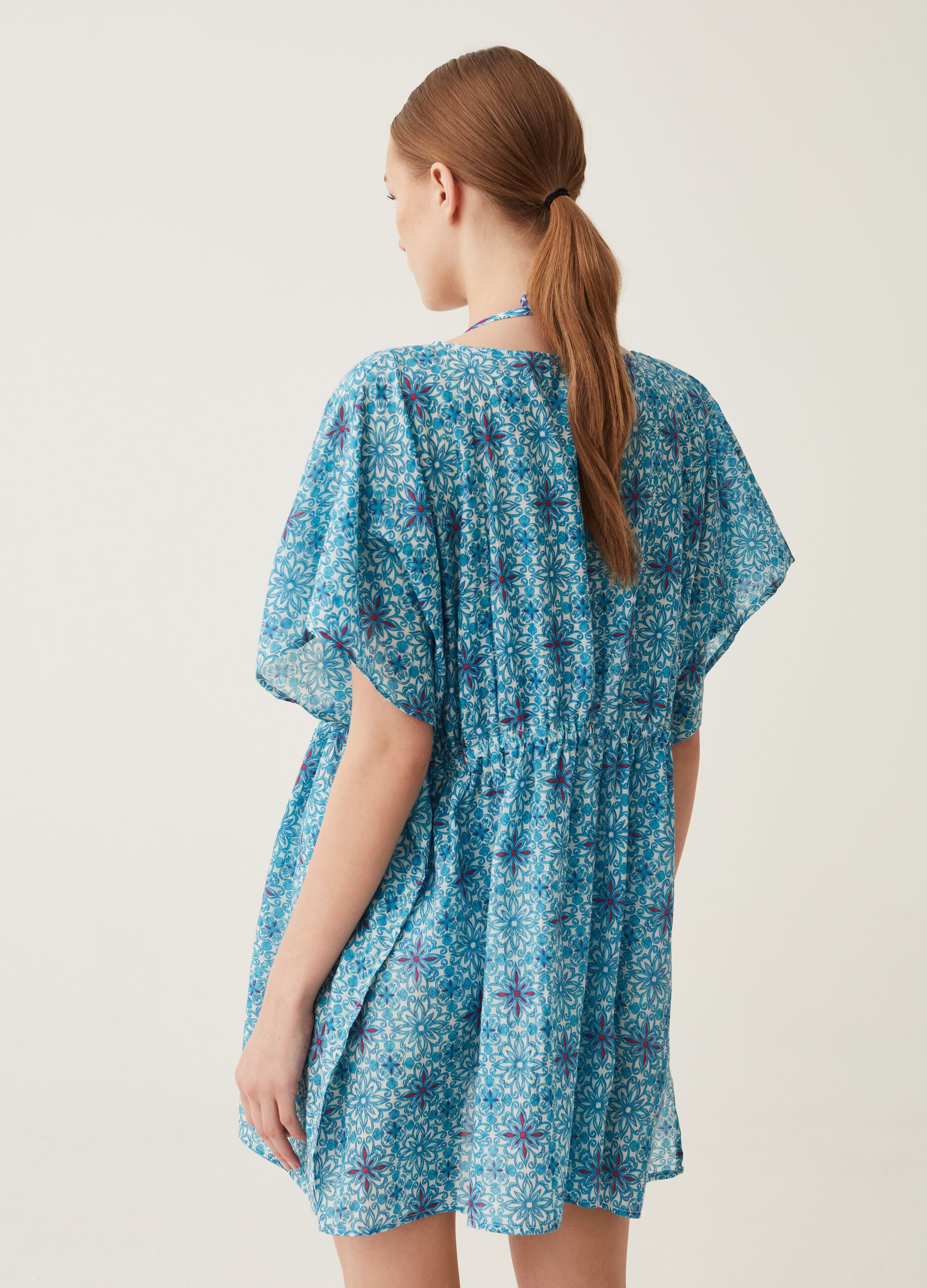 Beach cover-up poncho with all-over print