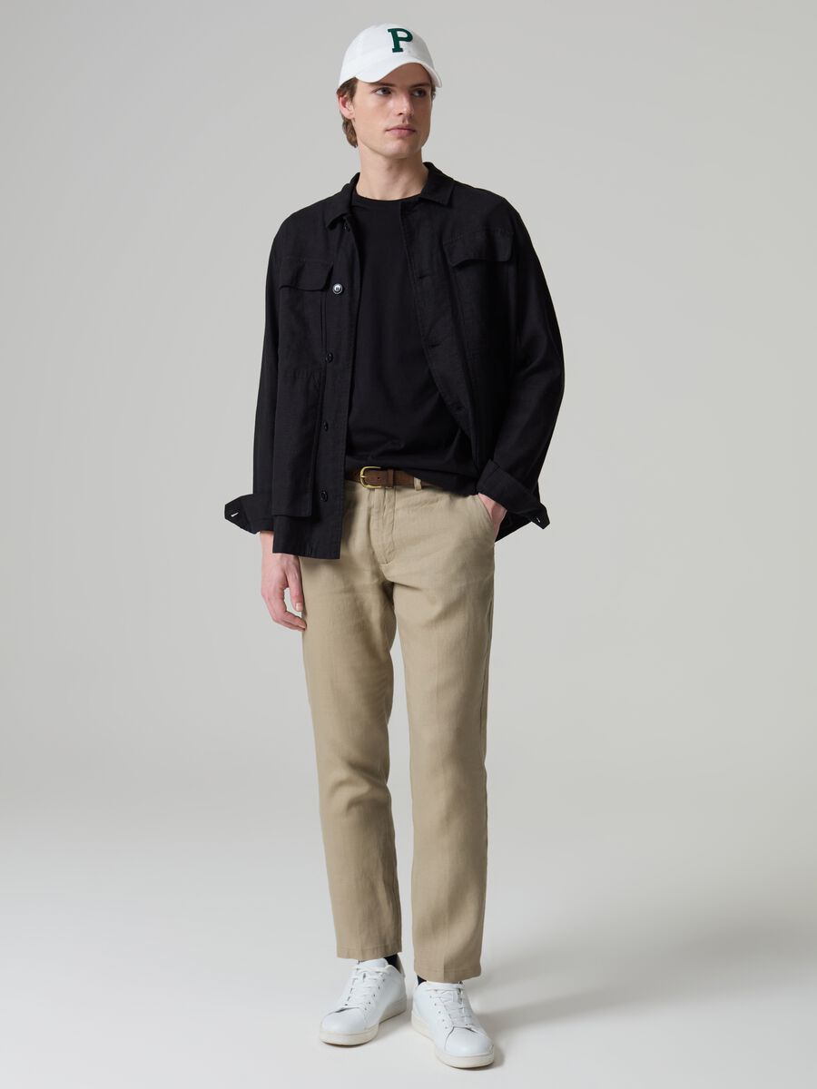 Chino trousers in linen with drawstring_0