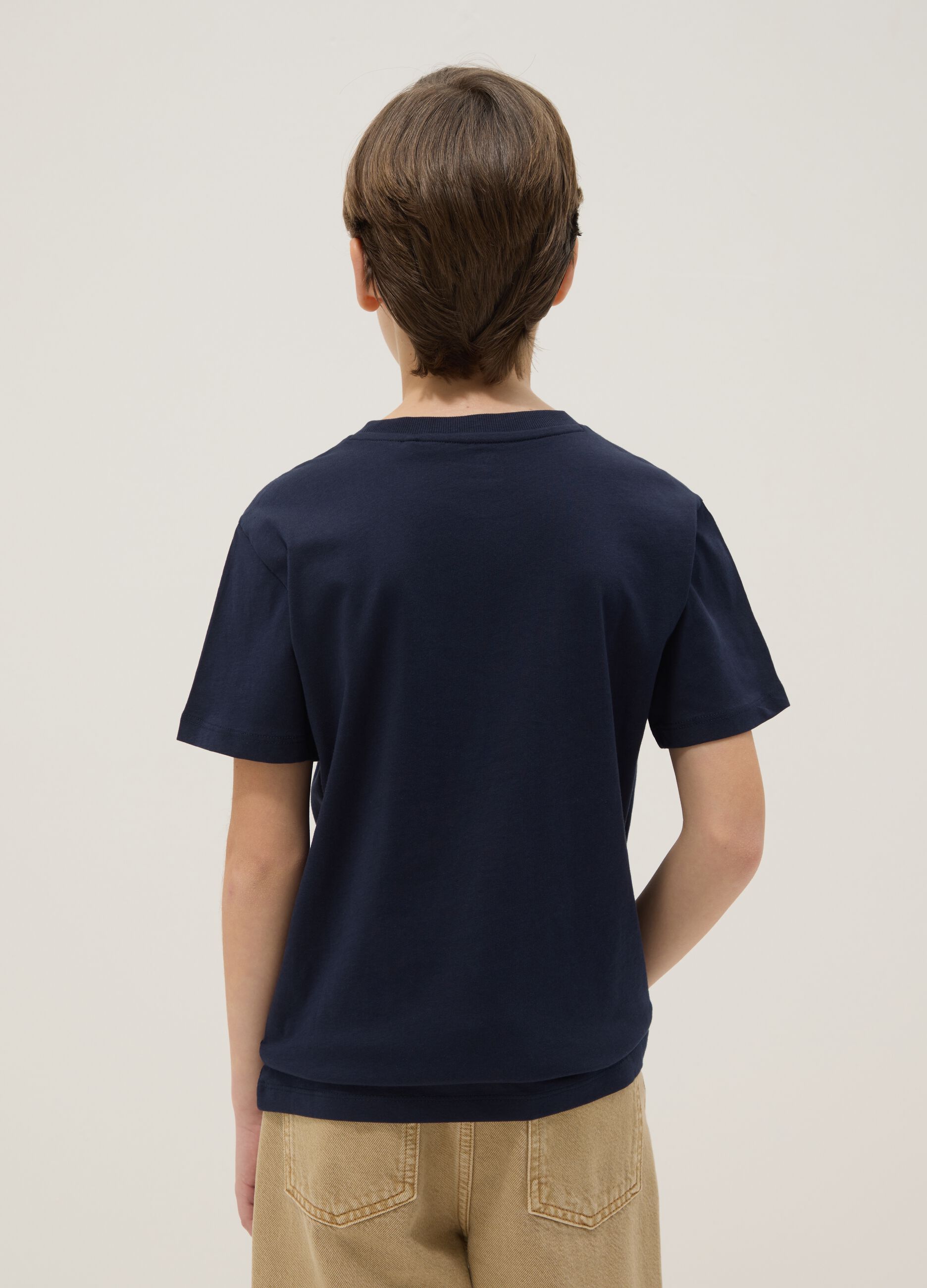 Boys&rsquo; blue pure cotton regular-fit T-shirt with print