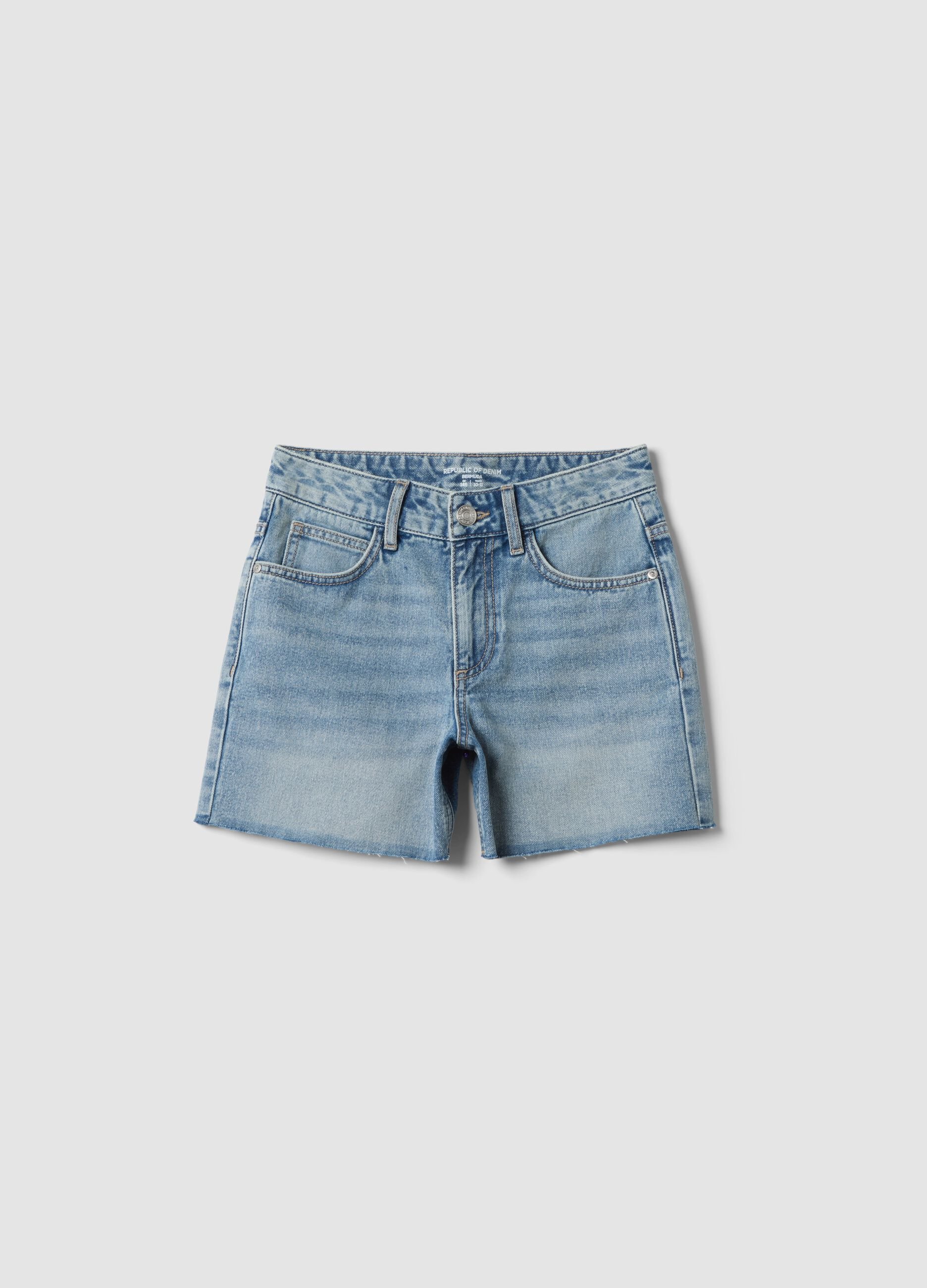 Shorts denim blu in puro cotone da ragazza straight fit