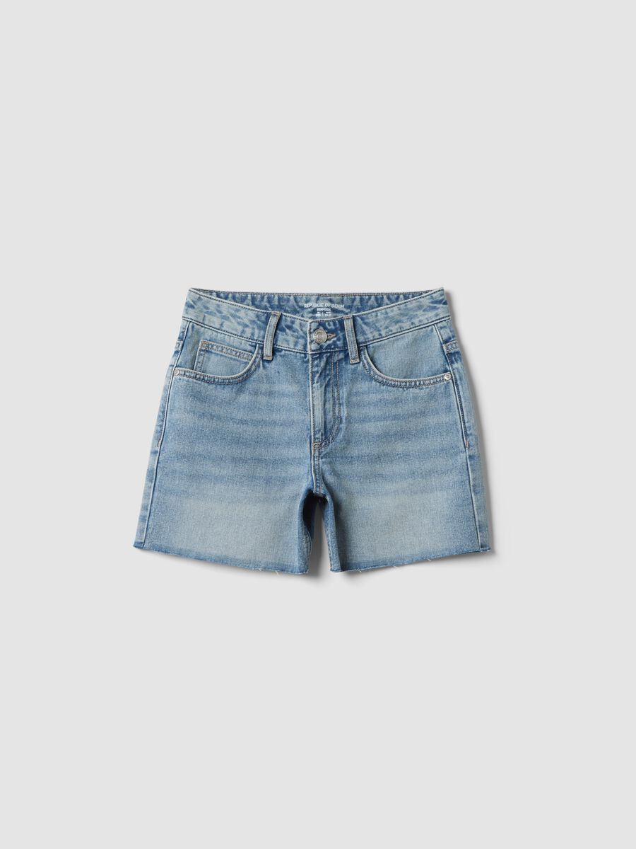 Shorts denim blu in puro cotone da ragazza straight fit_0