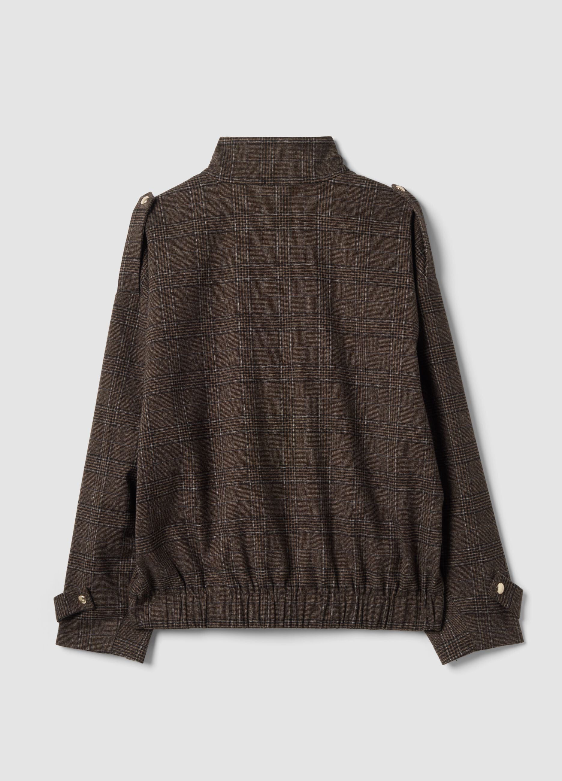 Brown checked stretch viscose shacket with oversized fit