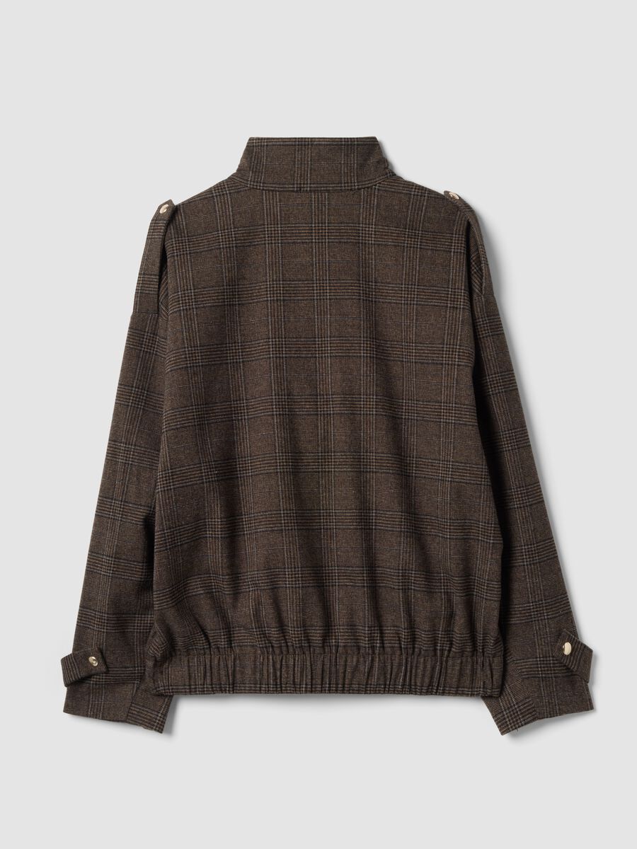 Brown checked stretch viscose shacket with oversized fit_6