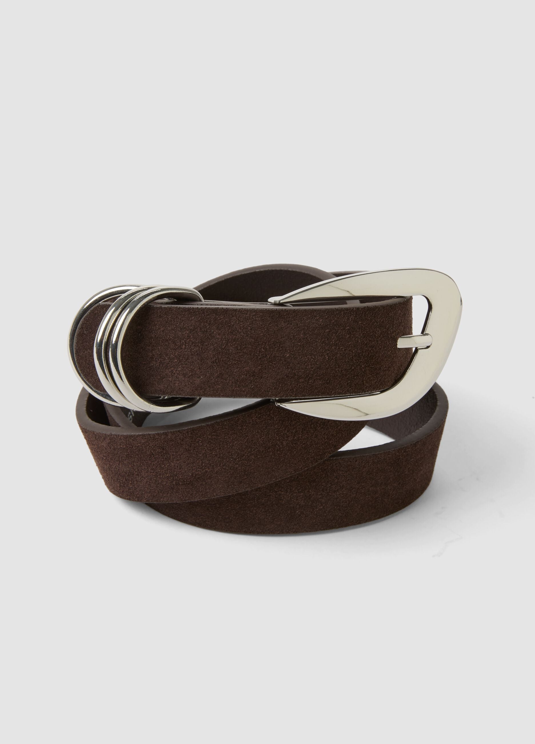 Brown genuine leather belt with metal buckle
