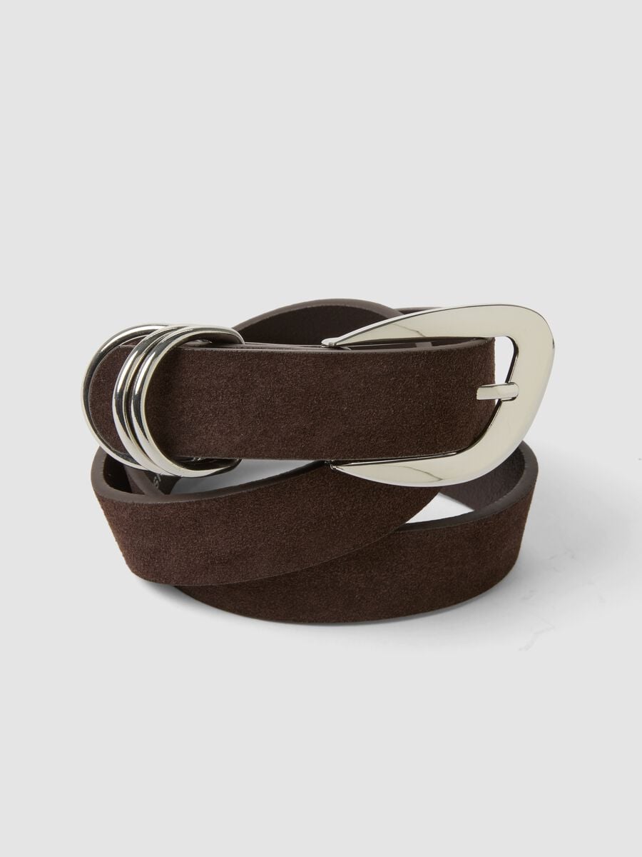 Brown genuine leather belt with metal buckle_2