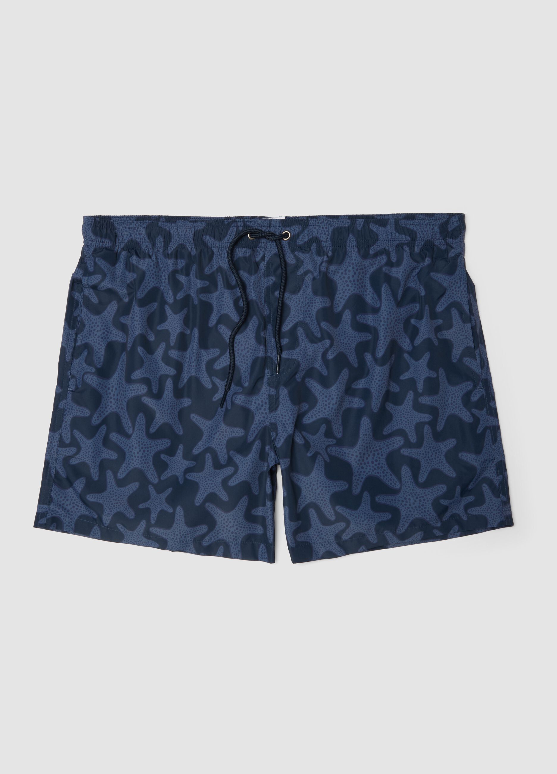Blaue Badeshorts mit Seestern-Print