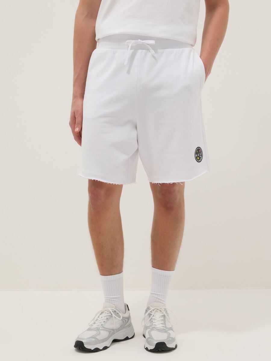 White pure cotton bermuda shorts with elasticated waist_1
