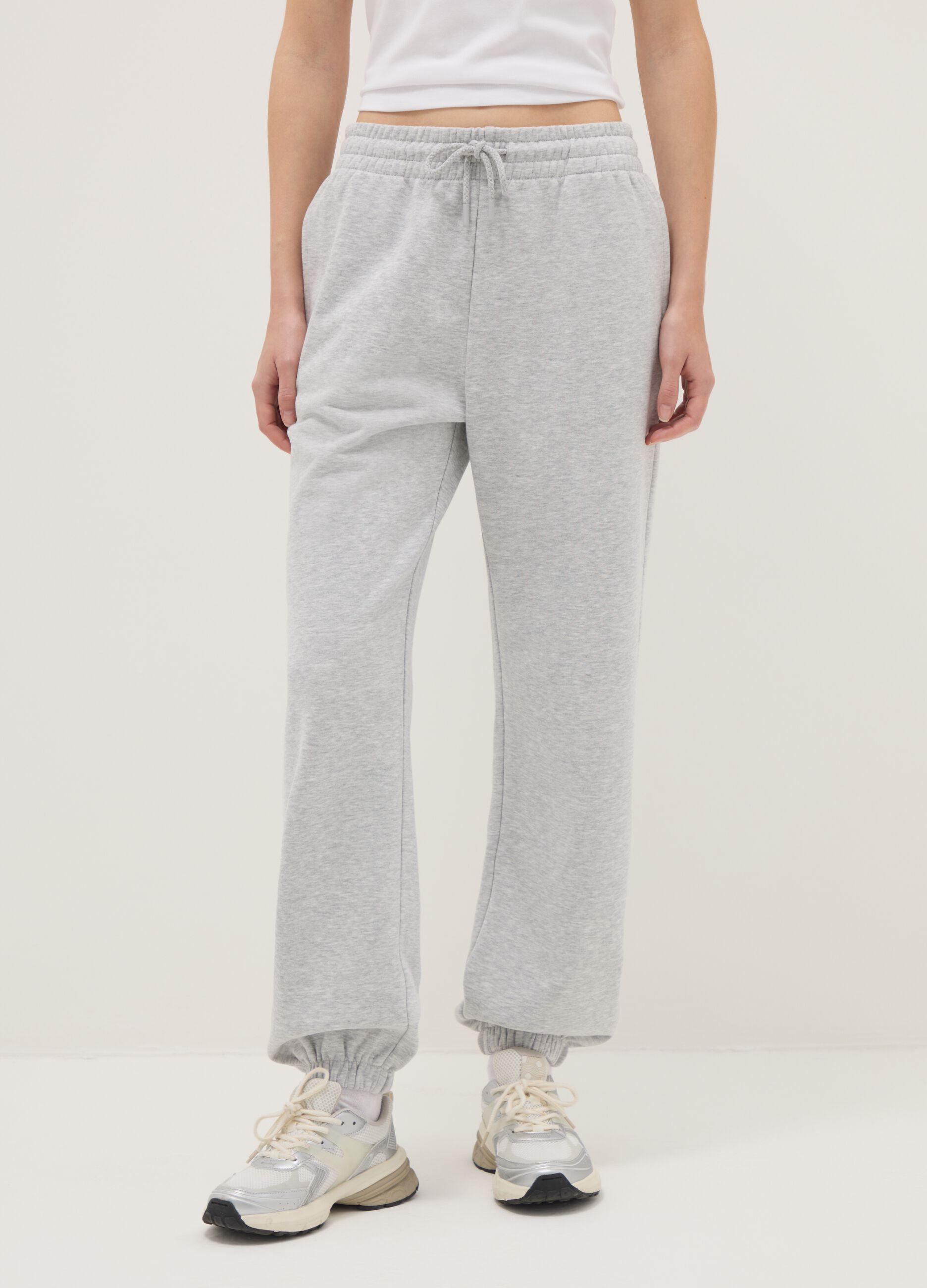 Grey Cotton Blend Jogger Trousers Regular Fit