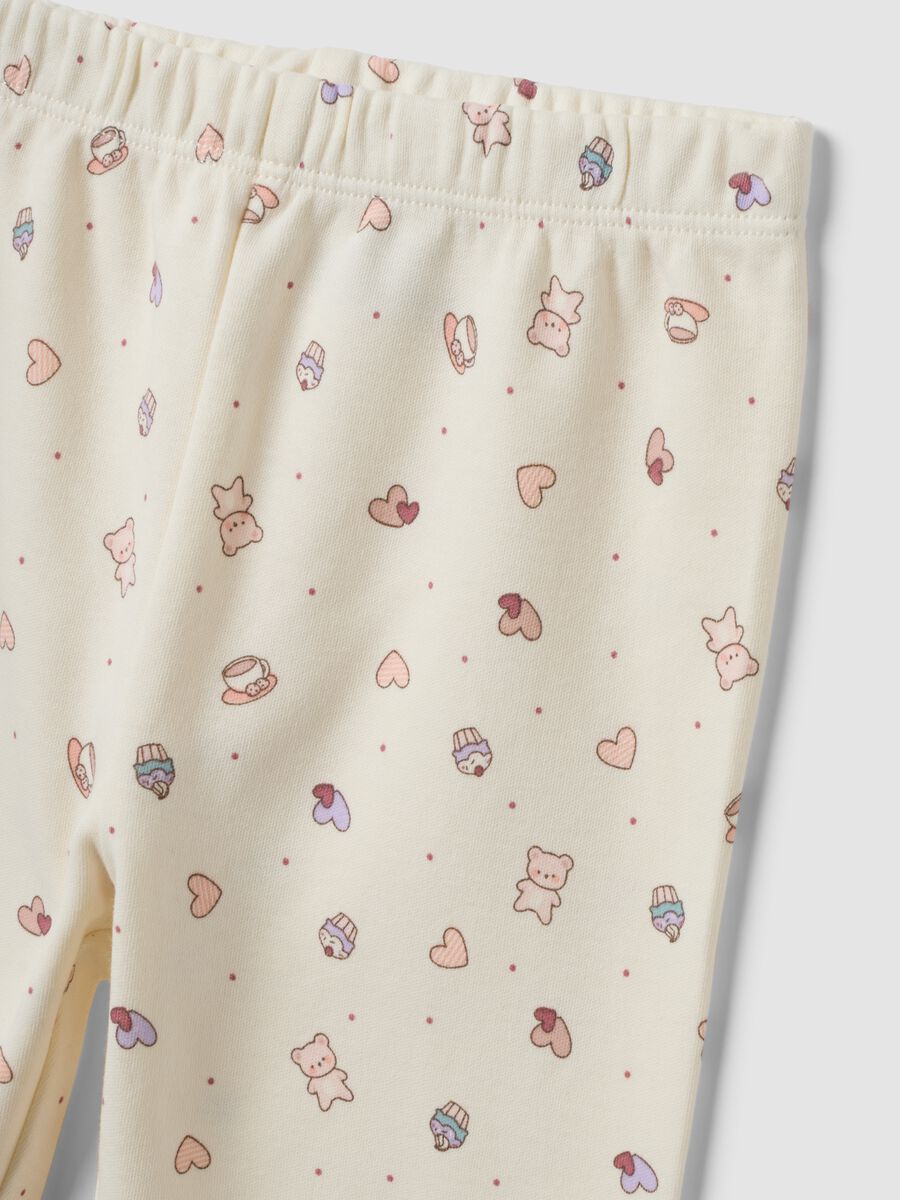 White organic cotton pyjamas with hearts and teddy bear print for baby girl_2