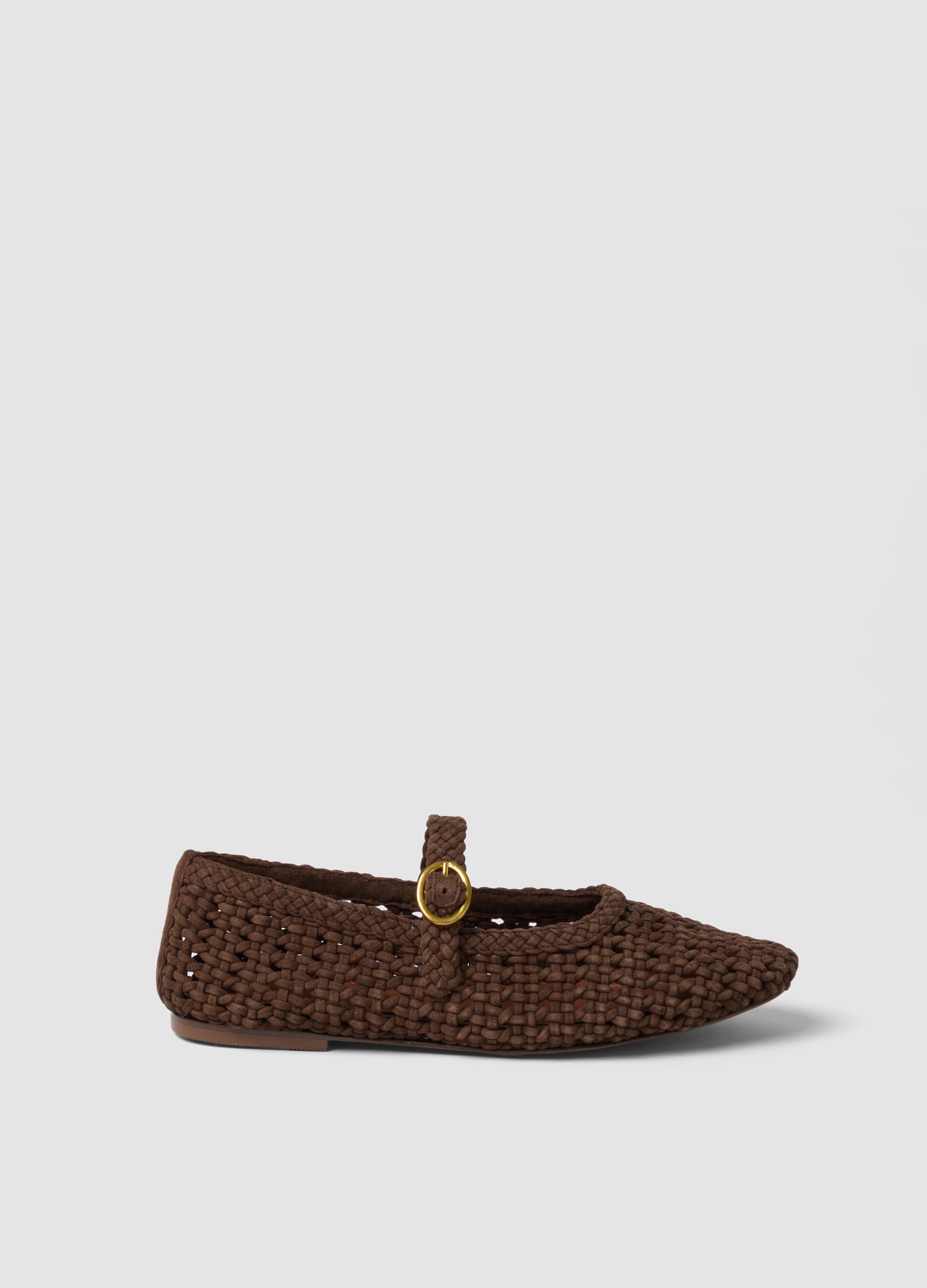 Brown woven leather ballet flats