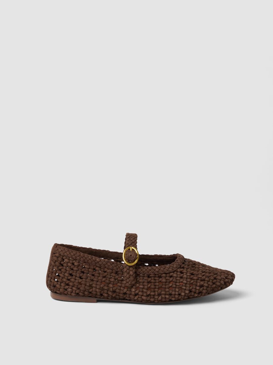 Brown woven leather ballet flats_0