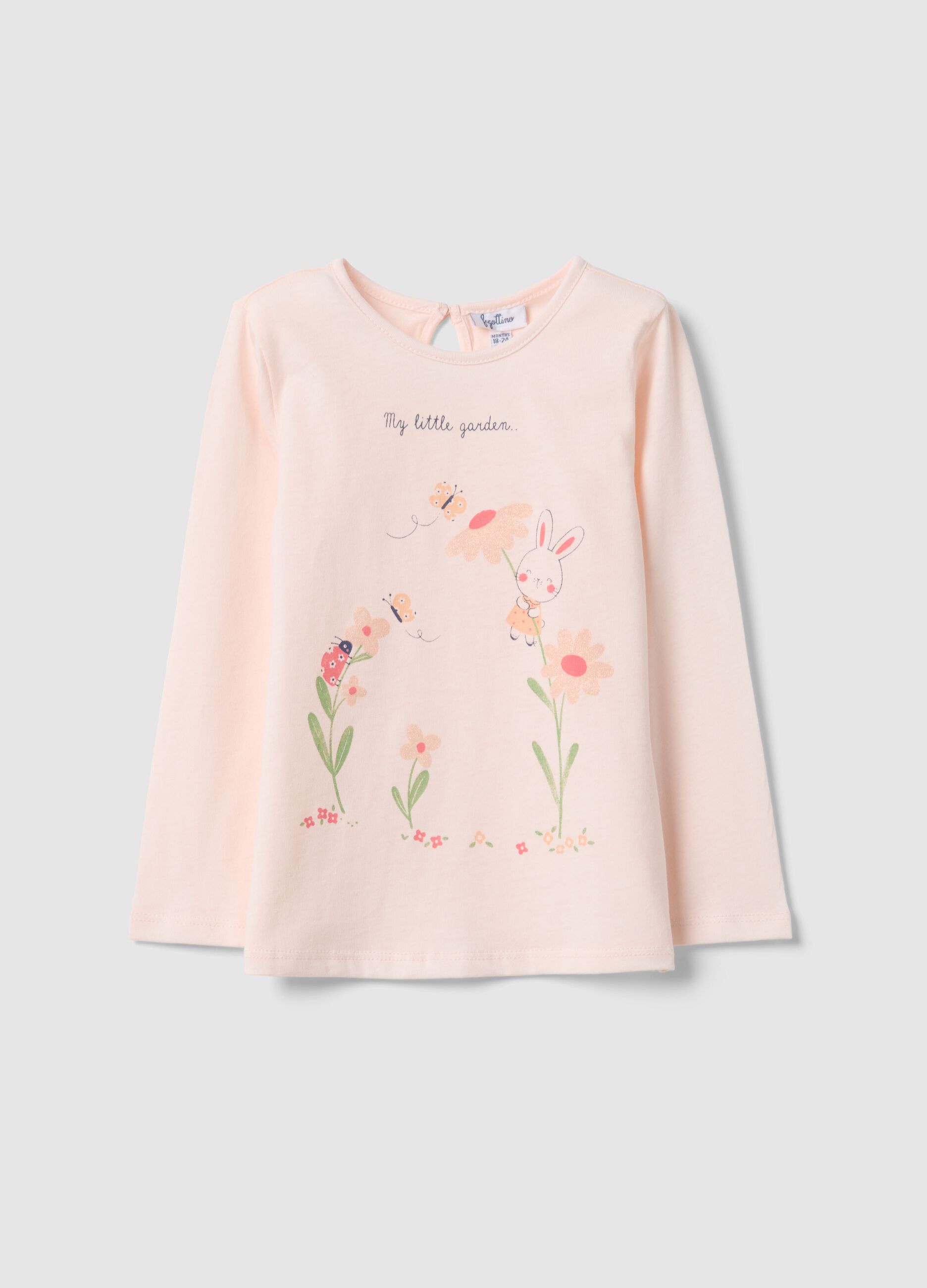 Langarm-T-Shirt aus rosa Baumwolle f&uuml;r M&auml;dchen mit Prints