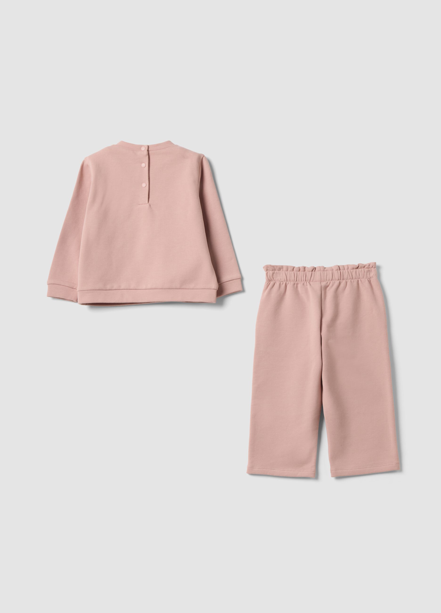 Pink stretch cotton set with crew neck