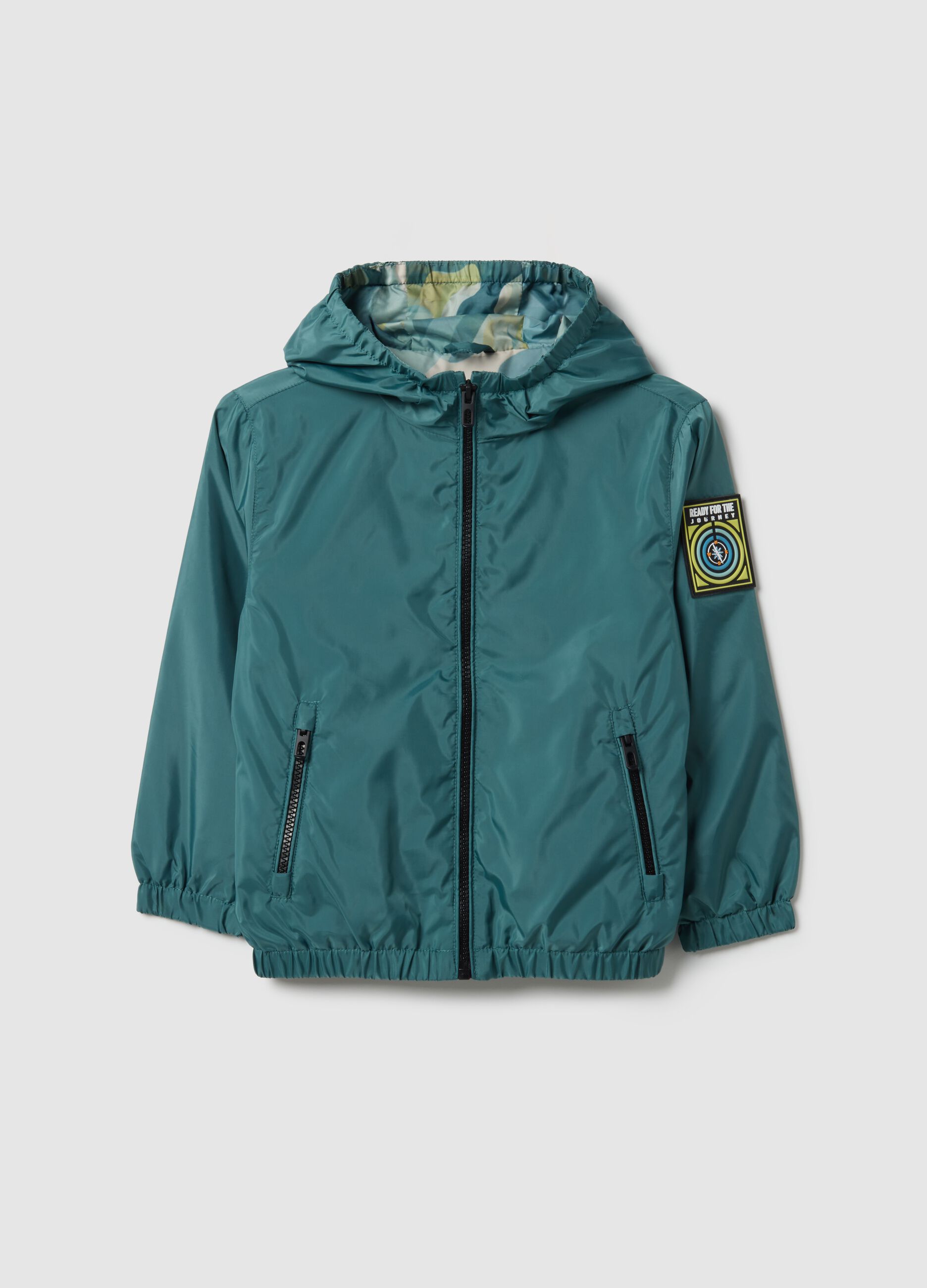 Boys' regular fit blue jacket with zip and hood