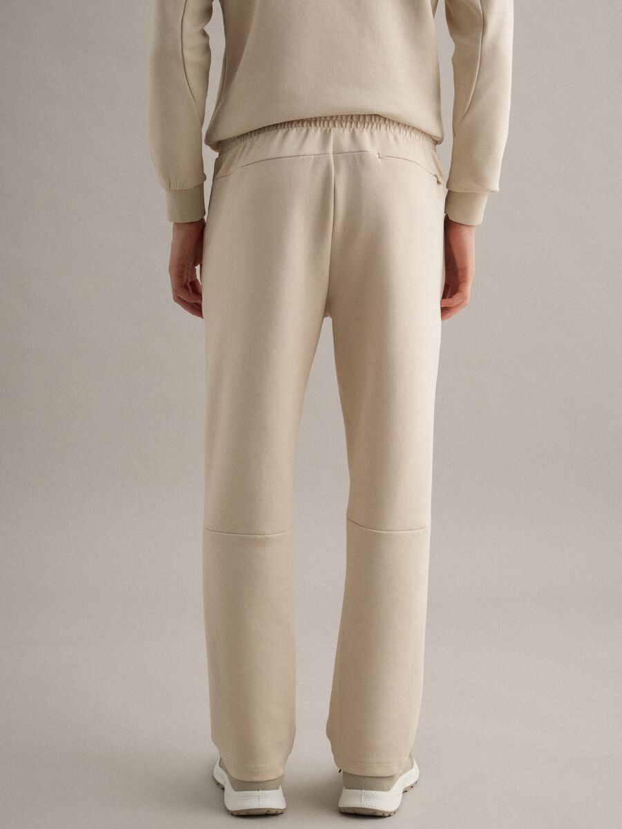 Beige Stretch Cotton Blend Joggers, Regular Fit_2